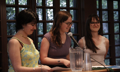 Three students read from their thesis projects in the Kelly Writers House arts cafe