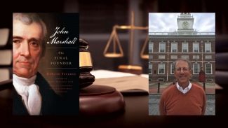 Photo of Robert Strauss and Book Cover for John Marshall: The final founder