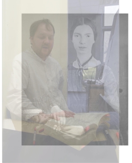 A transparent diptych of Iain Morrison side by side with Emily Dickinson